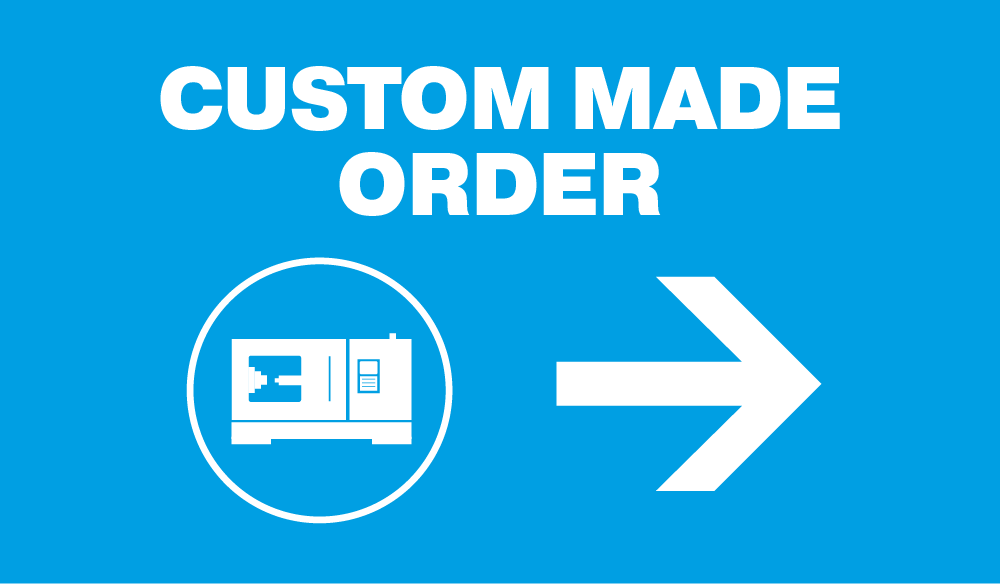 Blue banner with white text “Custom Design” and machine icon.