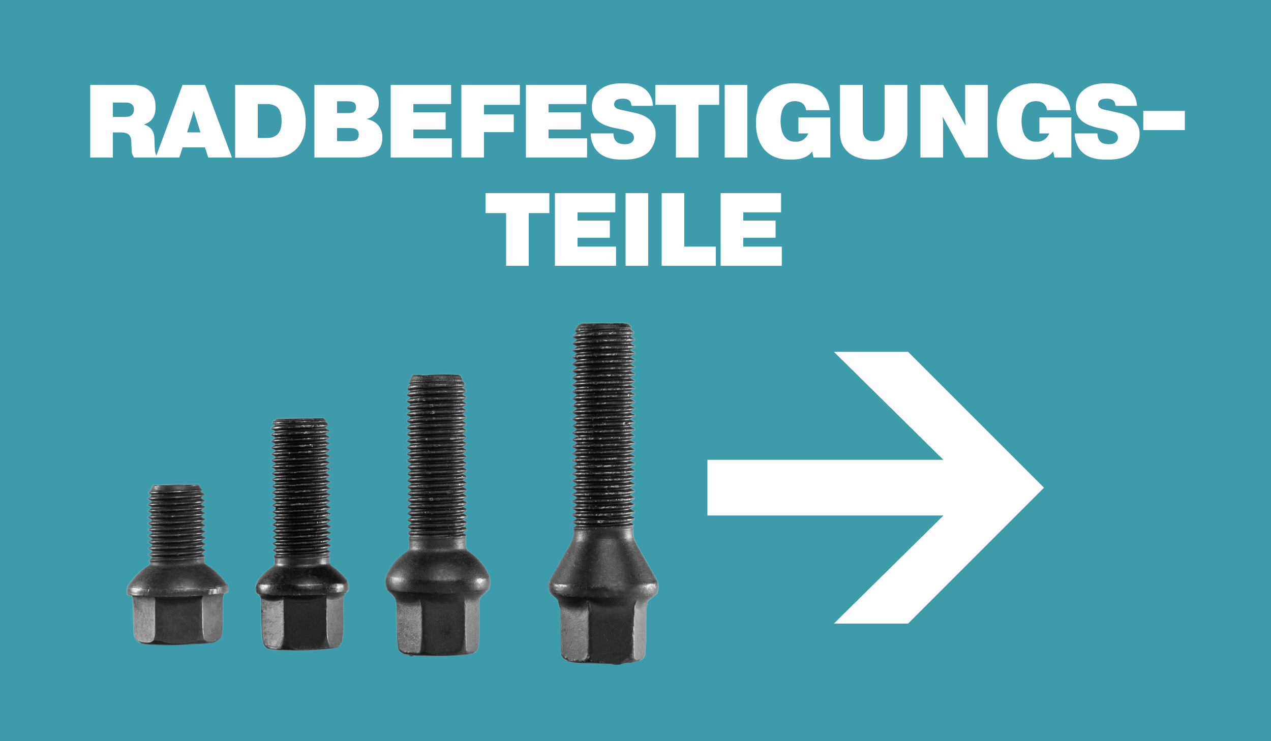 Blaues Banner mit weißer Aufschrift „Radbefestigungsteile“.
