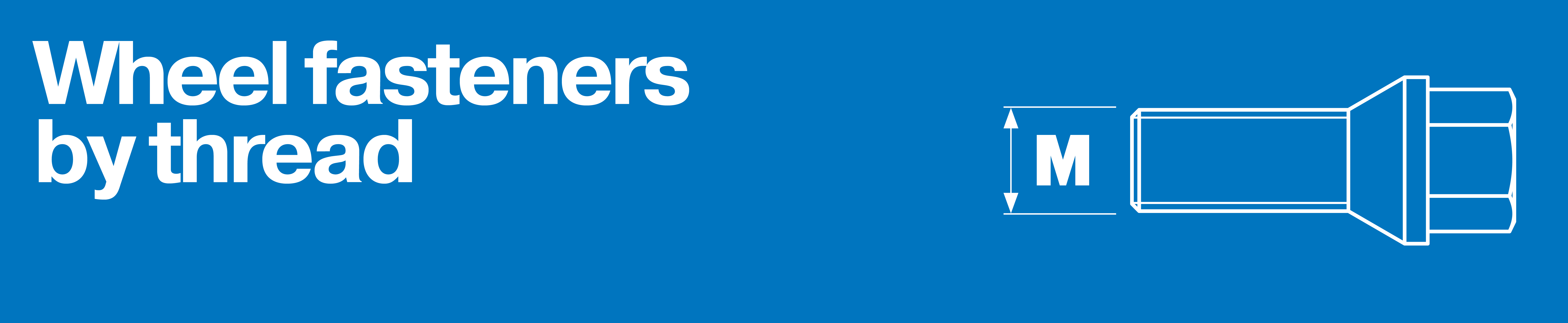Wheel mounting parts by thread blue banner with screw symbol and thread dimensions.