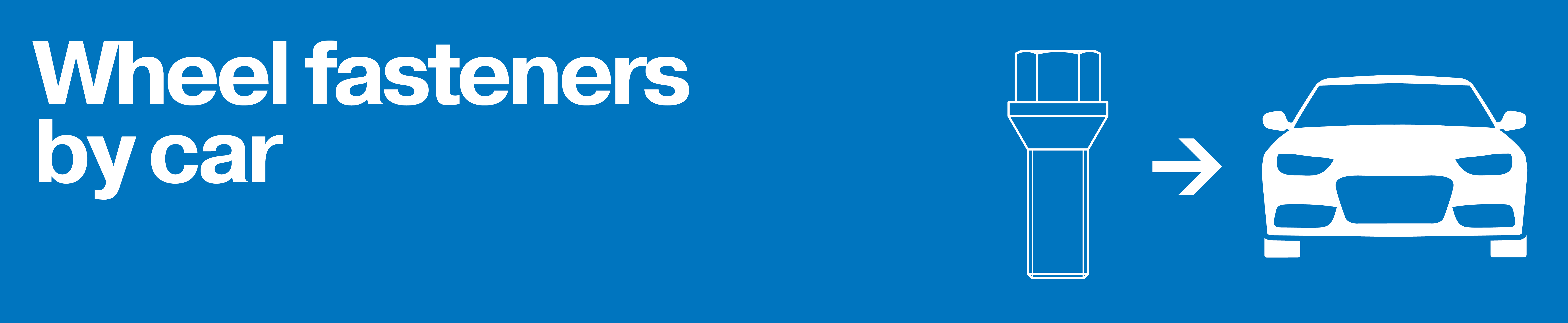 Wheel mounting parts search by car Blue banner with wheel bolt symbol pointing to a car.