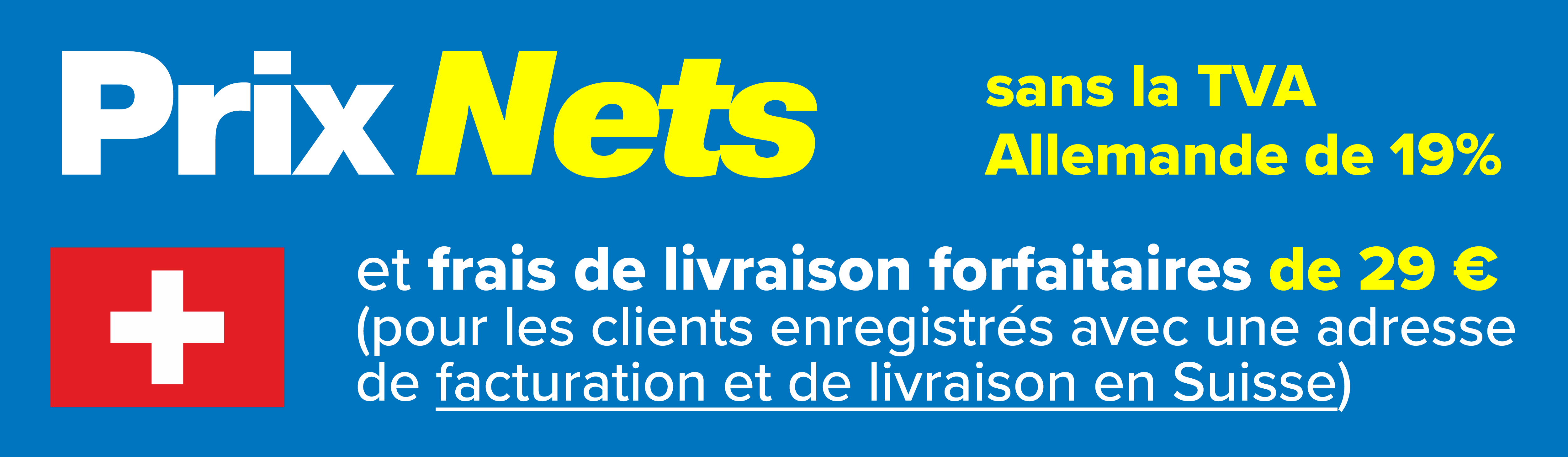 Blaues Banner mit gelb-weißem Schriftzug Netto preise statt deutscher Mwst.