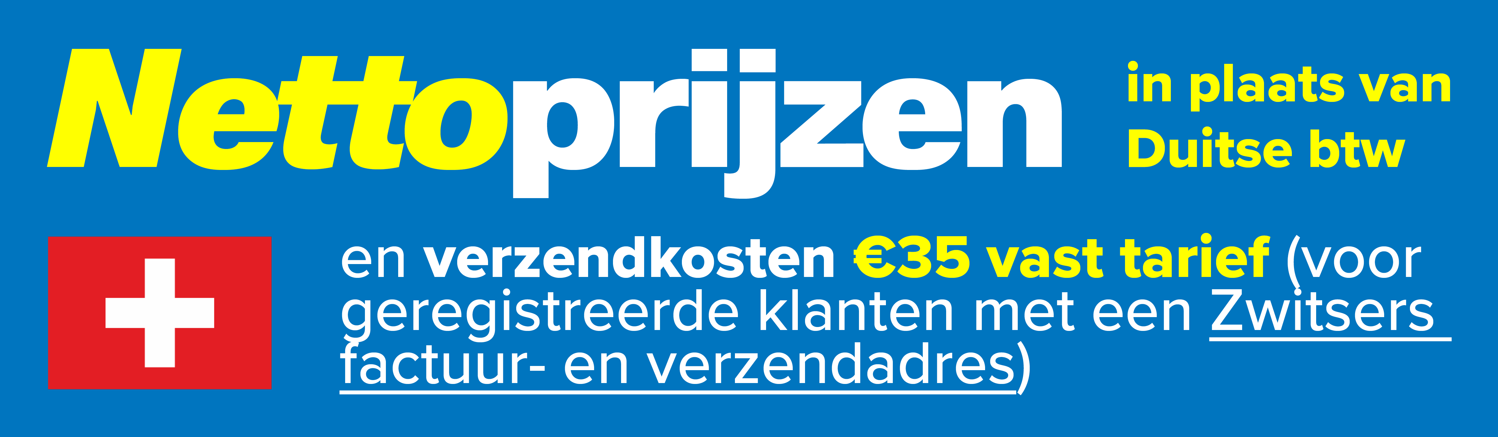 Blaues Banner mit gelb-weißem Schriftzug Netto preise statt deutscher Mwst.