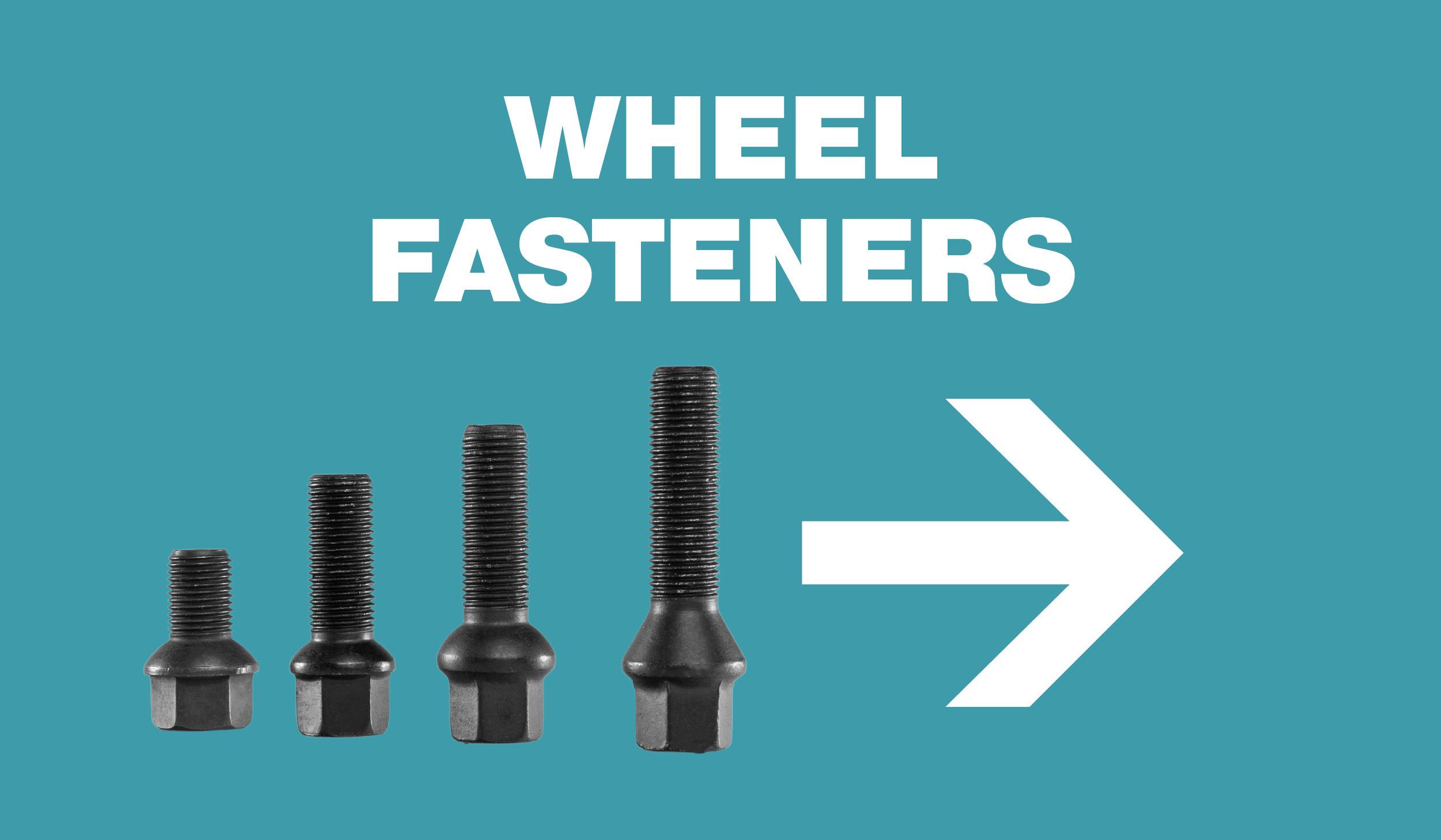 Blaues Banner mit weißer Aufschrift „Radbefestigungsteile“.