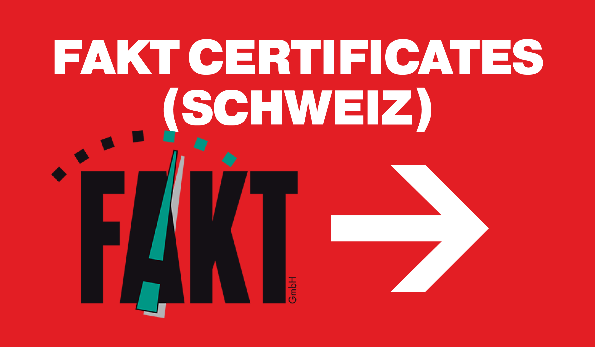 Rotes Banner mit blauer Aufschrift „FAKT Gutachten SChweiz“.