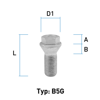 Wheel bolt M12X1,5 conical 60° type B5G - L: 21 - 55 mm