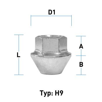 Wheel nut M12X1,5 conical 60° type H9 - H: 25 mm