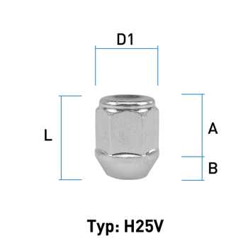 Wheel nut M12X1,5 conical 60° type H25V - H: 29 mm