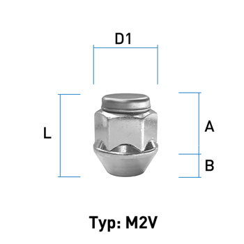 Wheel nut M12X1,5 conical 60° type M2V - H: 30 mm