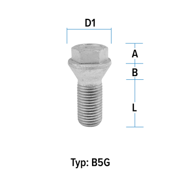 Wheel bolt M12X1,25 conical 60° type B5G - L: 21 - 55 mm