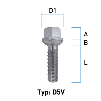 Wheel bolt M12X1,5 sphere R12 type D5V - L: 25 - 60 mm