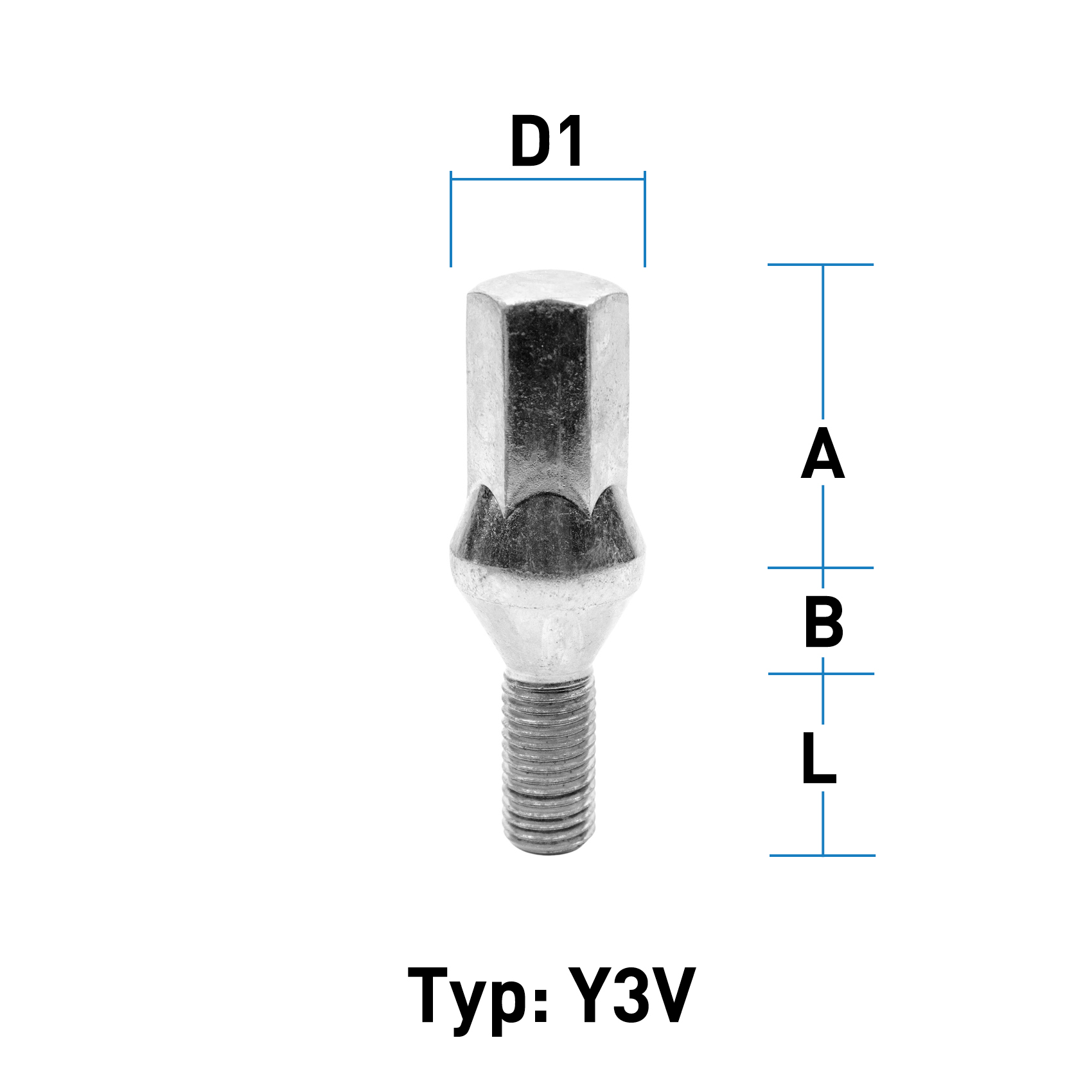 Wheel bolt M12X1,5 conical 60° type Y3V - L: 24 mm