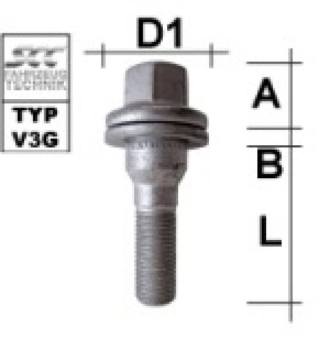 Wheel bolt M12X1,5 flat collar two-pieced type V3G - L: 35 - 53 mm