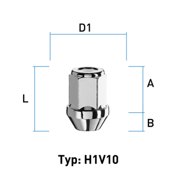Radmutter M14X1,5 Kegel 60° Typ H1V10 - H: 34 mm
