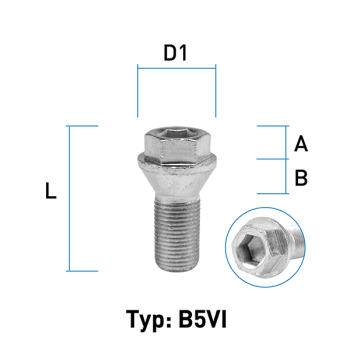 Radschraube M14X1,5 Kegel 60° Typ B5VI - L: 23 - 26 mm 