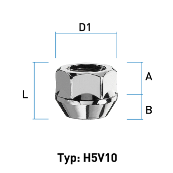 Wheel nut M12X1,5 conical 60° type H5V10 - H: 16 mm