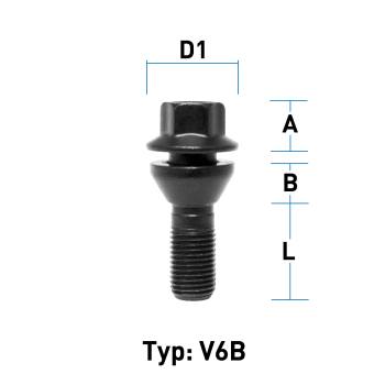 Wheel bolt  M14X1,5 conical 60° two-pieced type V6B - L: 32,5 mm 