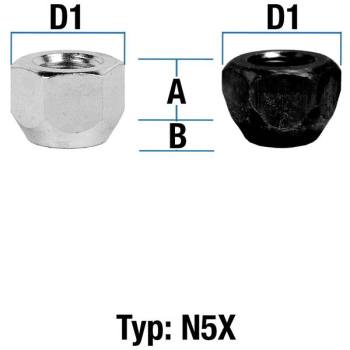 Wheel nut M12X1,5 conical 60° type N5X (N5V/N5W) - H: 15,5 mm