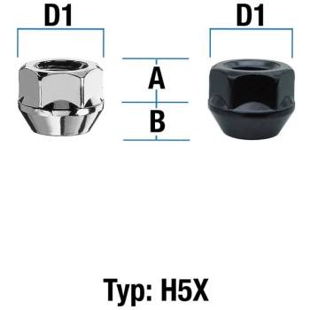 Wheel nut M12X1,5 conical 60° type H5X (H5V/H5W) - H: 17 mm