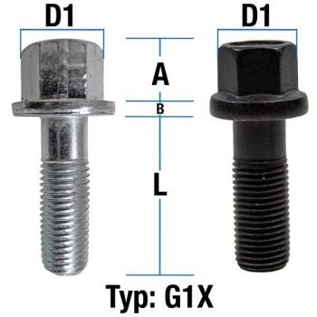 Wheel bolt M12X1,5 flat collar type G1X (G1V/G1W) - L: 32 - 62 mm