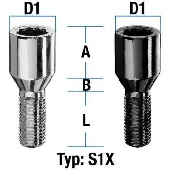 Star screw M12X1,75 conical 60° type S1X (S1V/S1W) - L: 25 - 30 mm