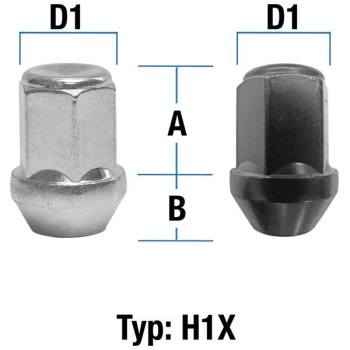 Wheel nut M14X1,5 conical 60° type H1X (H1V/H1W) - H: 34 mm