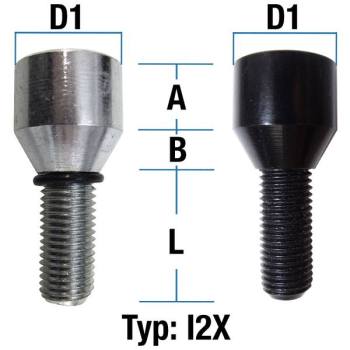 Wheel bolt  M14X1,5 conical 60° two-pieced type I2X (I2/I2W) - L: 11 - 96 mm