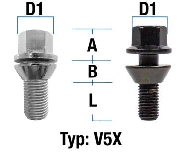 Radschraube M14X1,5 Kegel 60° zweiteilig Typ V5X (V5V/V5W) - L: 30 - 60 mm