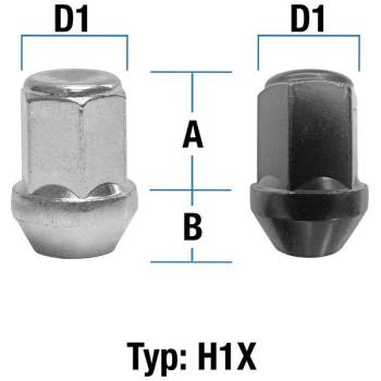 Wheel nut 1/2 UNF conical 60° type H1X (H1V/H1W) - H: 34 mm