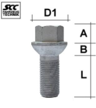 Wheel bolt  M14X1,25 sphere R14 type E5G - L: 29 mm