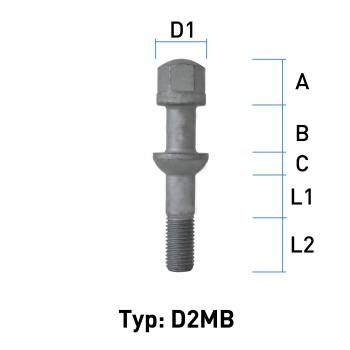 Wheel bolt M12X1,5 sphere R12 type D2MB - L: 40 mm