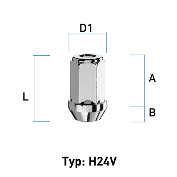 Wheel nut M12X1,75 conical 60°  type H24V - H: 41 mm