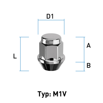 Wheel nut M12X1,75 conical 60° type M1V - H: 30 mm 