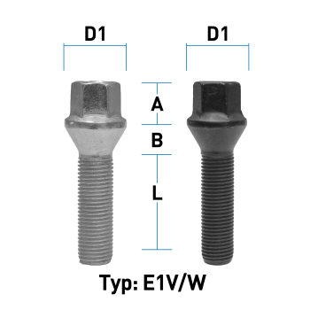 Radschraube M12X1,25 Kegel 60° Typ E1X (E1V/E1W) - L: 22 - 60 mm