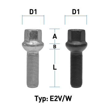 Radschraube M14X1,5 Kugel R13 Typ E2X (E2V/E2W) - L: 23 - 50 mm