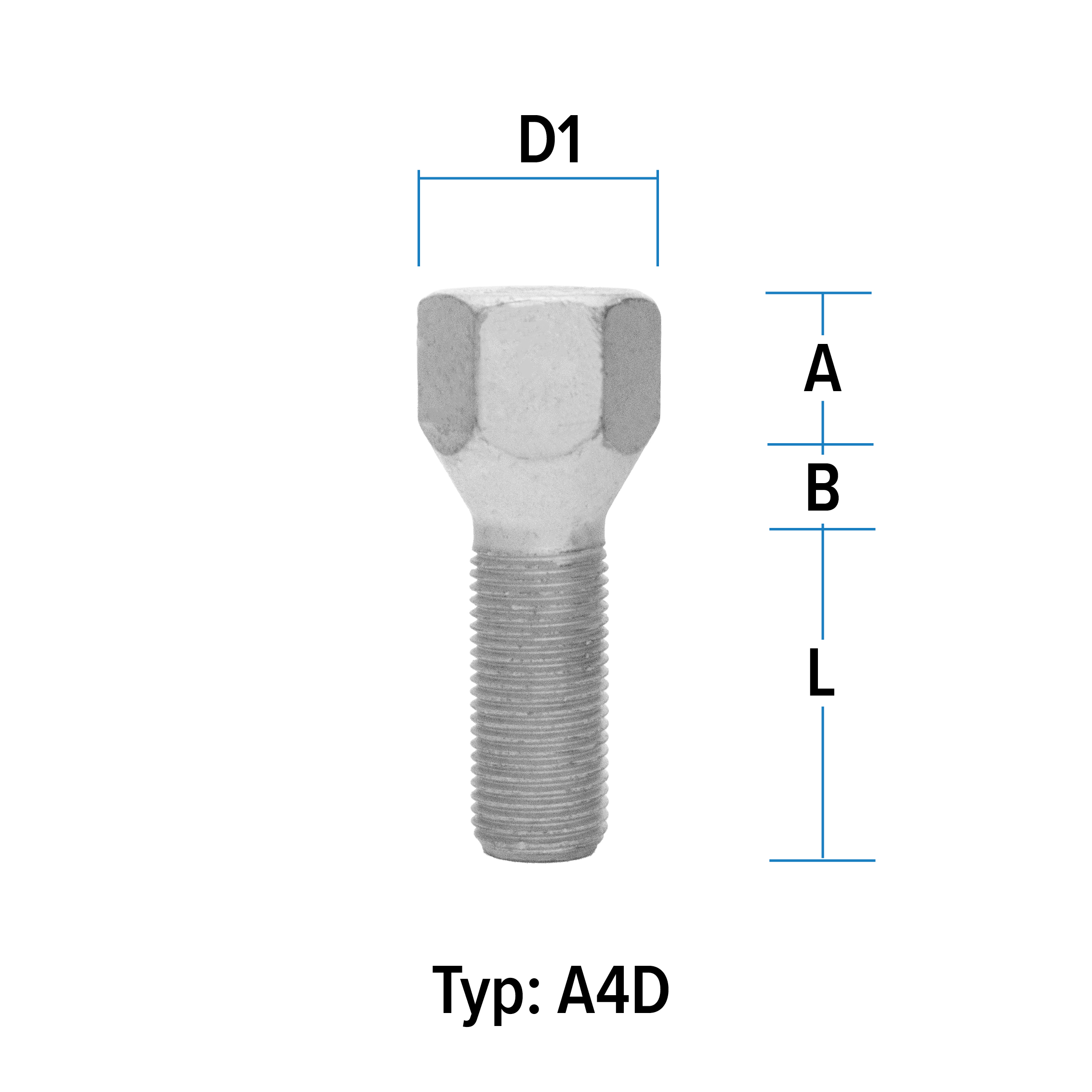 Radschraube M16X1,5 Kegel 60° Typ A4D - L: 40 mm