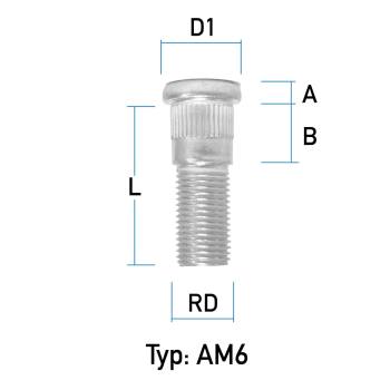 Rändelbolzen M14X1,5 Typ AM6 - L: 43 mm