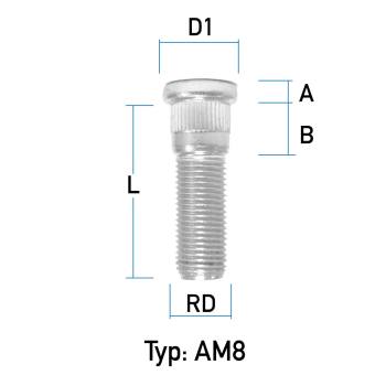 Rändelbolzen M14X1,5 Typ AM8 - L: 49 mm