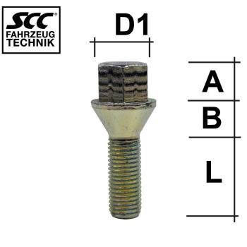 Wheel bolt M14X1,25 conical 60° type A1V - L: 21 - 60 mm