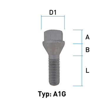 Wheel bolt M14X1,25 conical 60° type A1G - L: 25 mm 