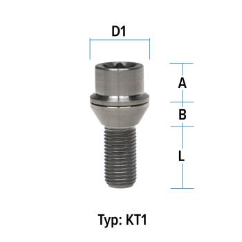 Radschraube M14X1,5 Kegel 60° Typ KT1 - L: 28 mm - 20 Stück Titan