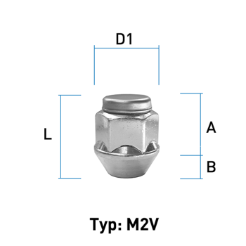 Wheel nut M14X1,5 conical 60° type M2V - H: 30