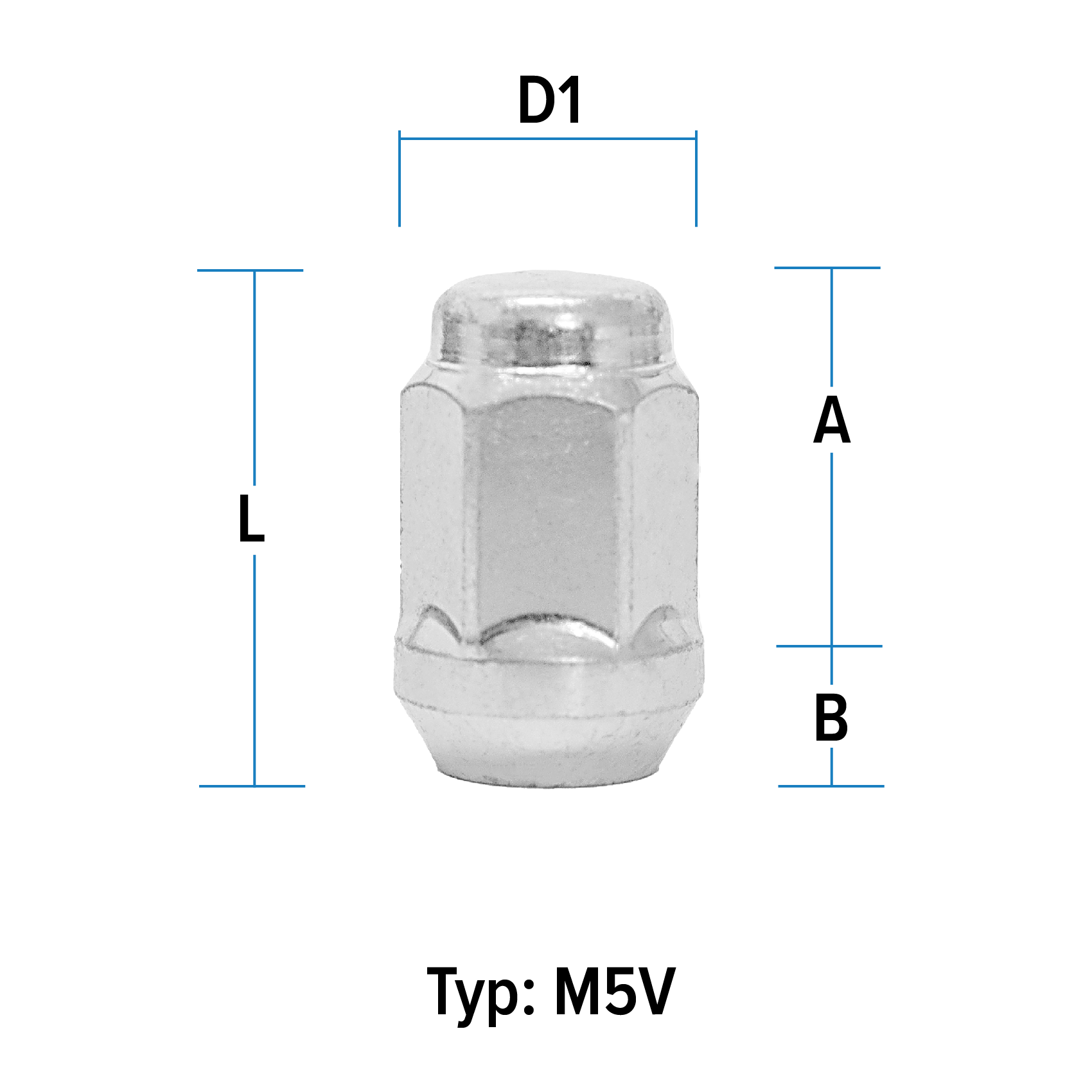 Wheel nut M14X1,5 conical 60° type M4V - H: 35 mm