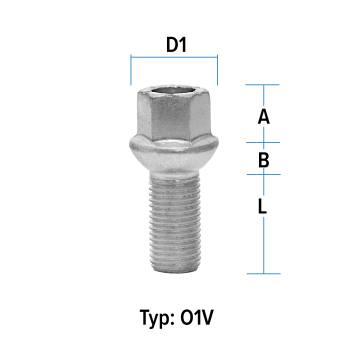 Wheel bolt M14X1,5 sphere R13 type O1V - L: 27 mm 