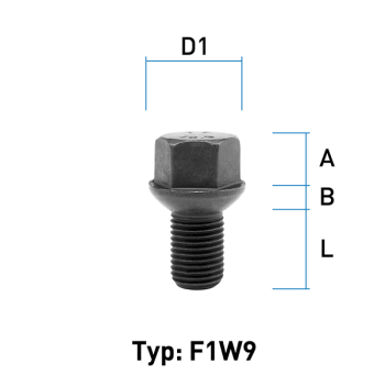 Wheel bolt M14X1,5 sphere R14 type F1W9 - L: 19 mm 