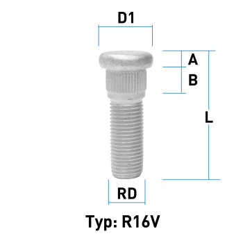 Knurled stud bolt M14X1,5 type R16V - L: 44 - 70 mm