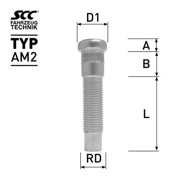 Knurled stud bolt M14X1,5 type AM2 - L: 43 - 70 mm