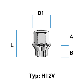 Wheel nut M14X2,0 conical 60° type H12V - H: 34 mm 