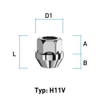 Wheel nut M14X2,0 conical 60° type H11V - H: 25 mm 