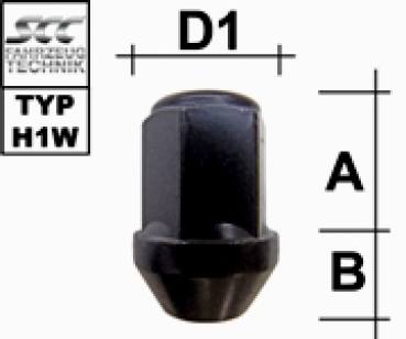 Wheel nut M12X1,5 conical 60° type H26W - H: 34 mm