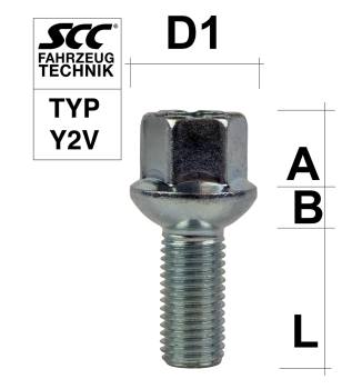 Radschraube M12X1,5 Kugel R12 Typ Y2V - L: 25 mm